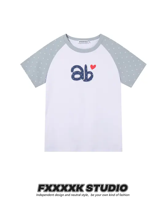 創造的なドット柄のカラーブロックTシャツ【レディース・ショートスリーブ・スリムフィット】