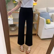レーストリミングのストレートカジュアルパンツ【夏用・薄手・高ウエスト・快適なストレッチ】（セットアップ対応）