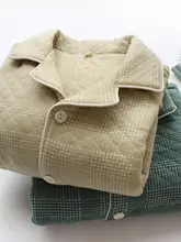 男性用 秋冬用パジャマ【三層加厚・長袖・シンプルチェック柄・エアリーベスト・家庭用・外出可能】（セ ットアップ対応）