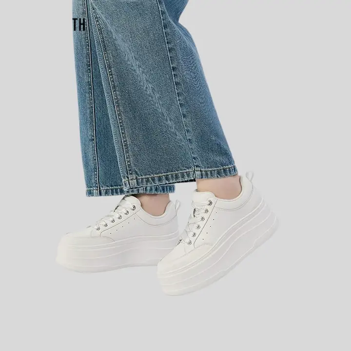 深呼吸機能付き本革厚底スニーカー【女性用・白・五折デザイン】