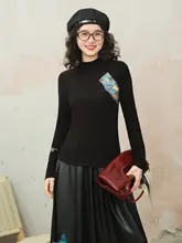 刺繍入りハーフハイネックフィットニットTシャツ【秋向け・国潮スタイル】