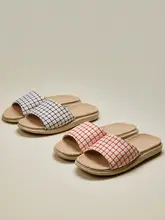 リネン製 レディース スリッパ【夏用・室内・厚底・フラットデザイン】