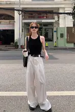 高腰ホワイトワイドレッグパンツ【夏季用・フィット・ロング丈】