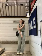 夏にぴったり！ノースリーブのウエストシェイプデニムオールインワン【ライトブルー】【女性用】