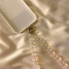 カラフルなビーズ手作りスマホストラップ【ハートデザイン・透明テープ・取り外し可能・ショルダー掛け】