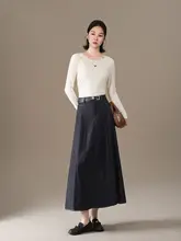 デニムブルーのフレアスカート【Aライン・ハイウエスト・中丈・春秋用】