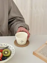 文芸的で清新なデザインの鳥モチーフ陶器カップ【コーヒー・ミルク・家庭用・カップル向け】