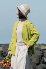 忘城 S783モデル 春染めアースグリーン アンカラーショートジャケット【リネン・ウォッシュ仕上げ】