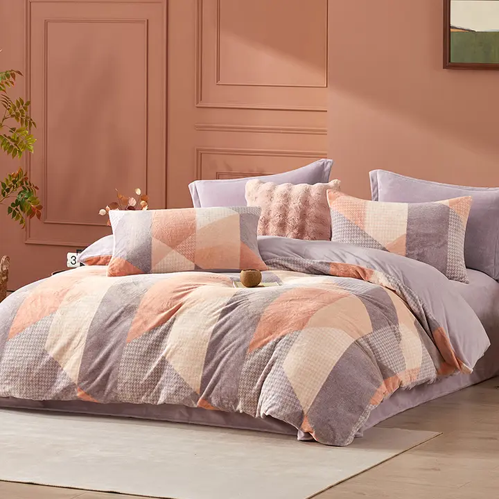 Beyond home シンプルなチェック柄のフランネルベッドリネン【暖かい艾绒・冬用・四点セット】（セットアップ対応）
