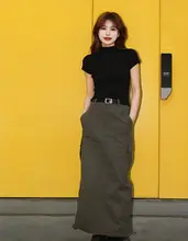 レディース 高弾性 ブラックハイネックTシャツ【半袖・シンプルデザイン・春秋用】
