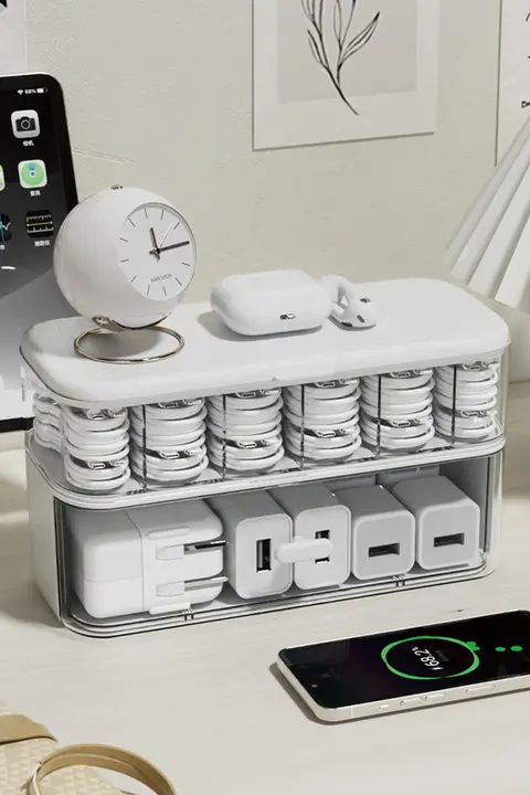デスク用多機能充電ケーブル整理ボックス【大容量・スリムデザイン】