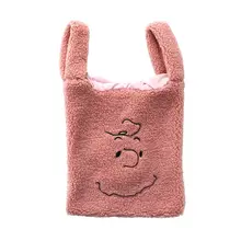 可愛い刺繍付きファー手提げバッグ【カートゥーンデザイン・秋冬用・ショッピングバッグ】