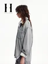 デニムシャツ レディース 長袖 胸ポケット ウォッシュ加工 ルーズ おしゃれ 秋「SEASONHIGH」