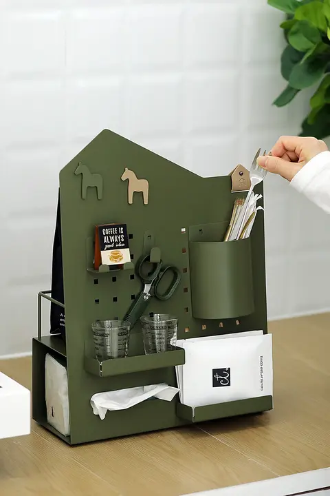 収納ラック オフィス ダークグリーン 金属 スタンド式 マルチファンクション