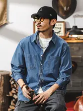 アメリカンレトロデニムシャツ【長袖・ゆったりサイズ・カジュアル・ワークウェア】（セットアップ対応）