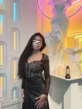 セクシーなレースの大きいサイズの切り替えワンピース【体型カバー・ウエストシェイプ・包み込むデザイン・春秋用】