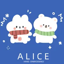 可愛い小熊と小兔の刺繍アイロン接着布パッチ【DIY装飾用・自粘貼付可】