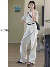 ホワイトワイドレッグデニムパンツ【高腰・ストレート・フィット】