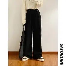 秋冬用 ヴィンテージ風 コーデュロイ ワイドレッグカジュアルパンツ【無地・垂れ感】（セットアップ対応）