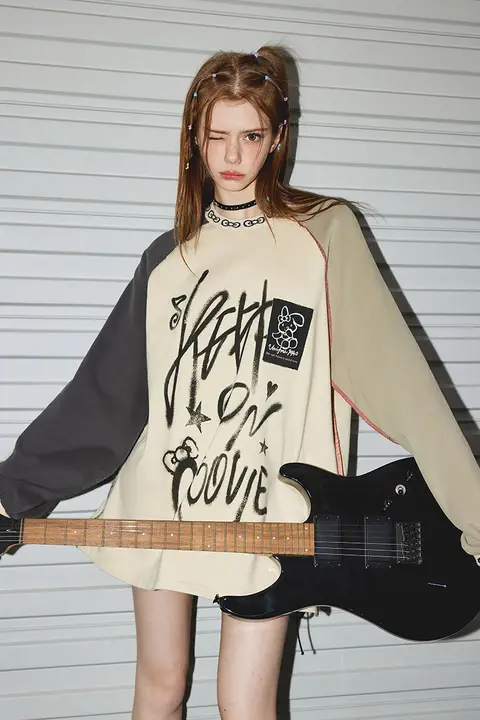 UNIFREE レディース 長袖Tシャツ【ビンテージスタイル・カラーコンビネーション・ルーズフィット】