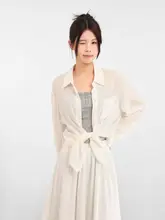 夏用 薄手の冷感シャツ【ブルー・防晒・シフォン素材・フランス風】