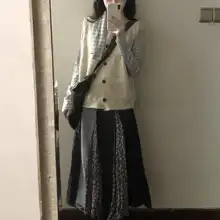 レトロ風 Aラインデザインデニムスカート【春秋用・ミディ丈・女性用】（セットアップ対応）