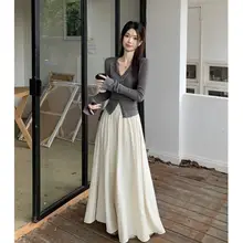 新中式スタイルのウエストハイワイドレッグパンツ【感溢れるドラッグ丈】