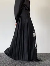 秋の刺繍入り改良馬面スカート【プリーツ・レトロな竹模様・ユニセックス・カジュアル】
