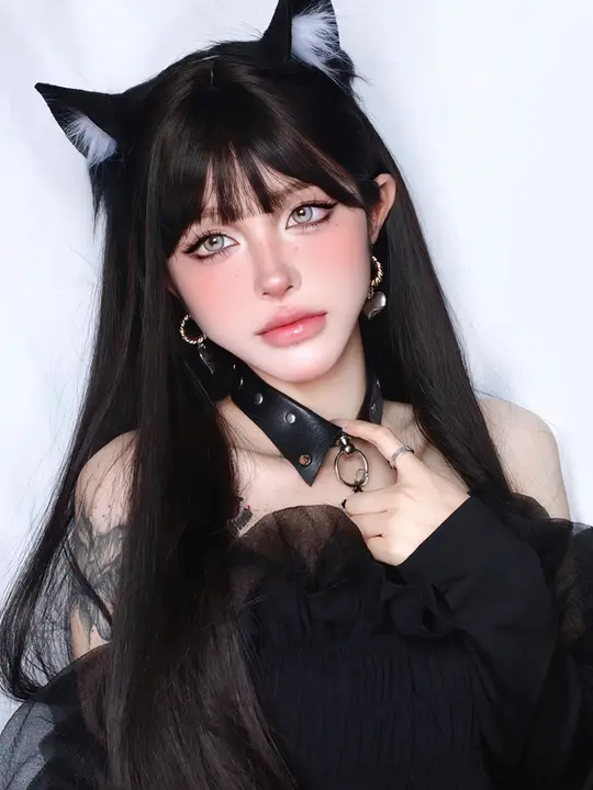 ロリータスタイルのロングストレートウィッグ【前髪あり・黒色・日常使用・ゴシック風】