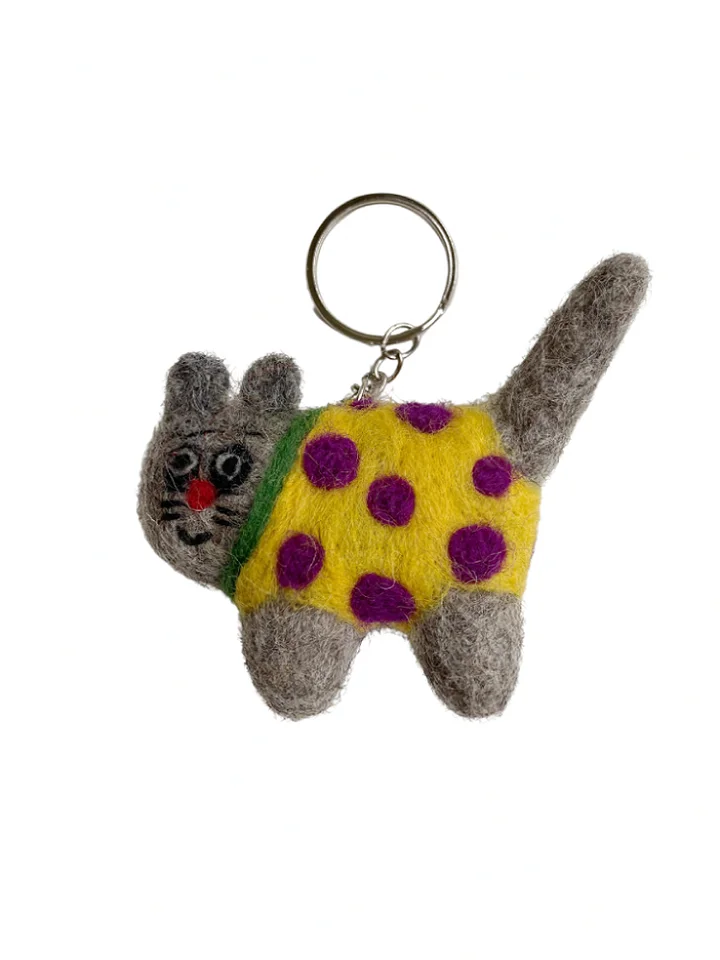 バッグチャーム キーホルダー ウールフェルト 猫 立体 ぬいぐるみ ストラップ かわいい