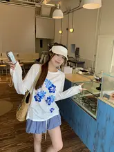 花柄プリント ロングスリーブ Tシャツ【フィット・UVカット・ラウンドネック】