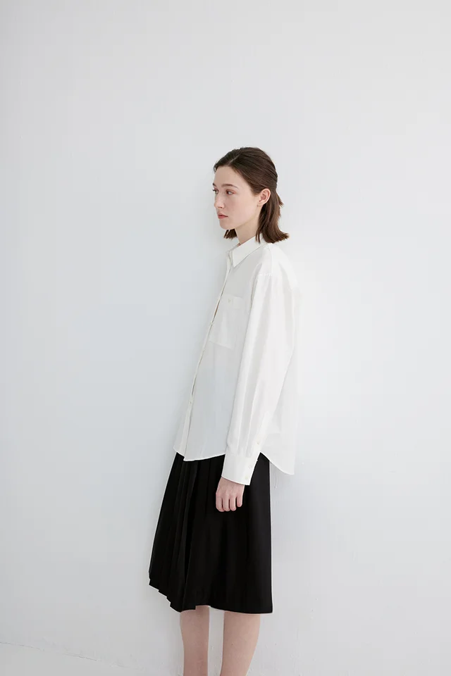 HABITS クラシックスタイル 麻混コットン長袖シャツ【ダブルポケット・翻領デザイン】