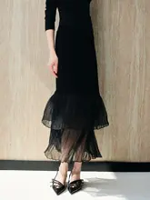 軽やかな透け感のAラインチュールスカート【泡立て生地・ウエストゴム・フレアデザイン】