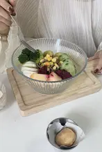 ストライプガラスボウル 朝食用 フルーツ サラダ シリアル アイスクリーム デザート 大サイズ
