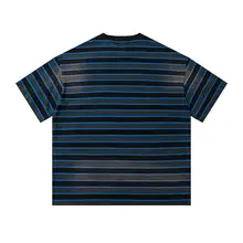 夏用 水洗いグラデーションストライプ メンズ半袖Tシャツ【極上の柔らかさ・ゆったりデザイン】