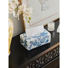 青花陶器のペーパータオルボックス【青い鳳蝶デザイン・おしゃれなインテリア】
