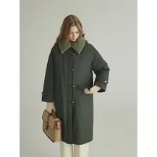 北欧スタイル 毛付き2トーン中長羽毛コート【軽量・翻领デザイン・レディース】