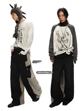 こだわりデザインの色違い牛仔ロングパンツ【フィット・ウォッシュ加工・レイヤードスタイル】