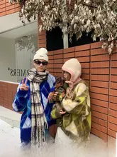 カーディガン ニットジャケット 男女兼用カップル 長袖 ニットプリント アメリカンレトロ