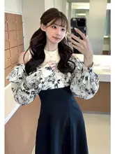 露肩デザインの花柄フリルスリーブドレス【ウエスト絞り・女性用】