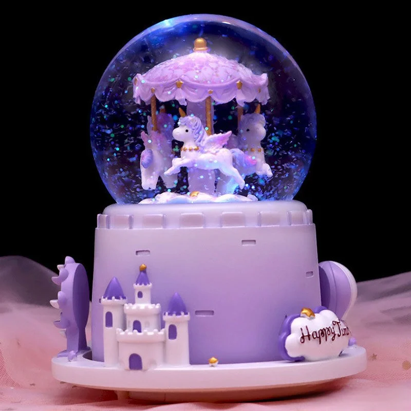 光る回転木馬のプリンセス音楽ボックス【雪の結晶球・子供向け・誕生日プレゼント】