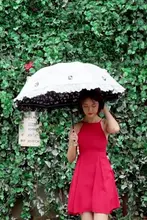 レースデザインの折りたたみUVカット傘【女性用・コンパクト・日傘兼雨傘】