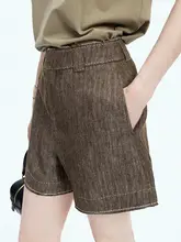 焦糖麻の高度な質感！人字模様のミニマルデザイン高腰ショートパンツ【夏用・シンプルスタイル】