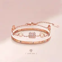 ローマ数字デザインの手首アクセサリー【重ね付け対応・ローズゴールド・女性用】