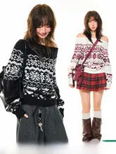 オフショルダーセーター【秋用・レトロスタイル・タイトフィット・ショート丈】