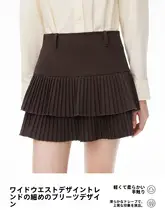 デザイン感のある二重プリーツスカート【春用・ウエストリブ・シルエット美人】（セットアップ対応）