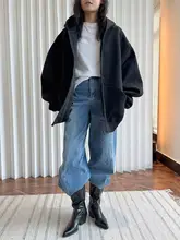 オーバーサイズ フード付きスウェットシャツ【立体的なデザイン・春秋用・フィット】