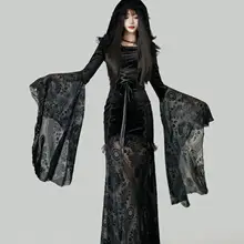 ゴシックレースデザインの魔女ドレス【ハロウィン用・長袖・秋冬向け】
