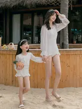 親子兼用 長袖グレース連体水着【ホワイト・女の子用・スイミング・ビーチ用】