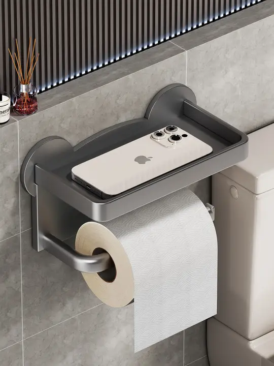穴あけ不要の壁掛けトイレットペーパーホルダー【洗面所用・収納ラック】